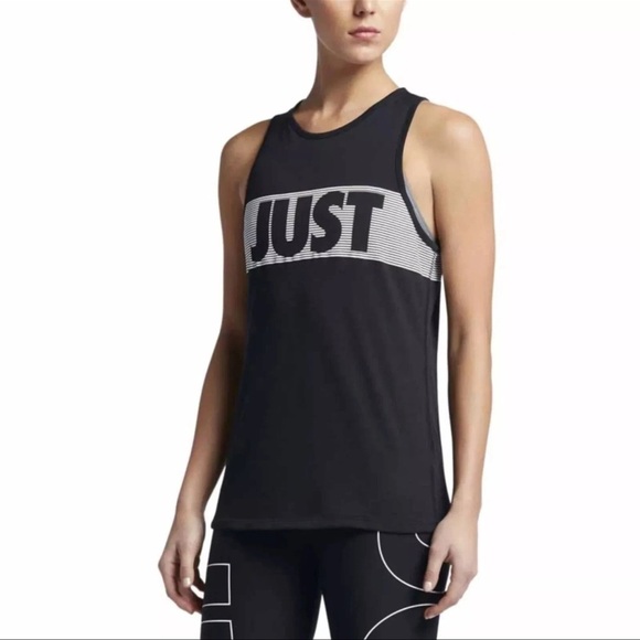 Nike Tops - Nike Just Do It Dri Fit Tank Size Medium Black White Racerback Round Neck